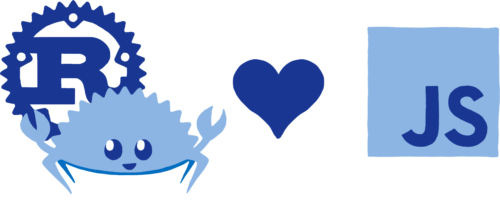 логотип Rust и логотип JS с сердцем между ними